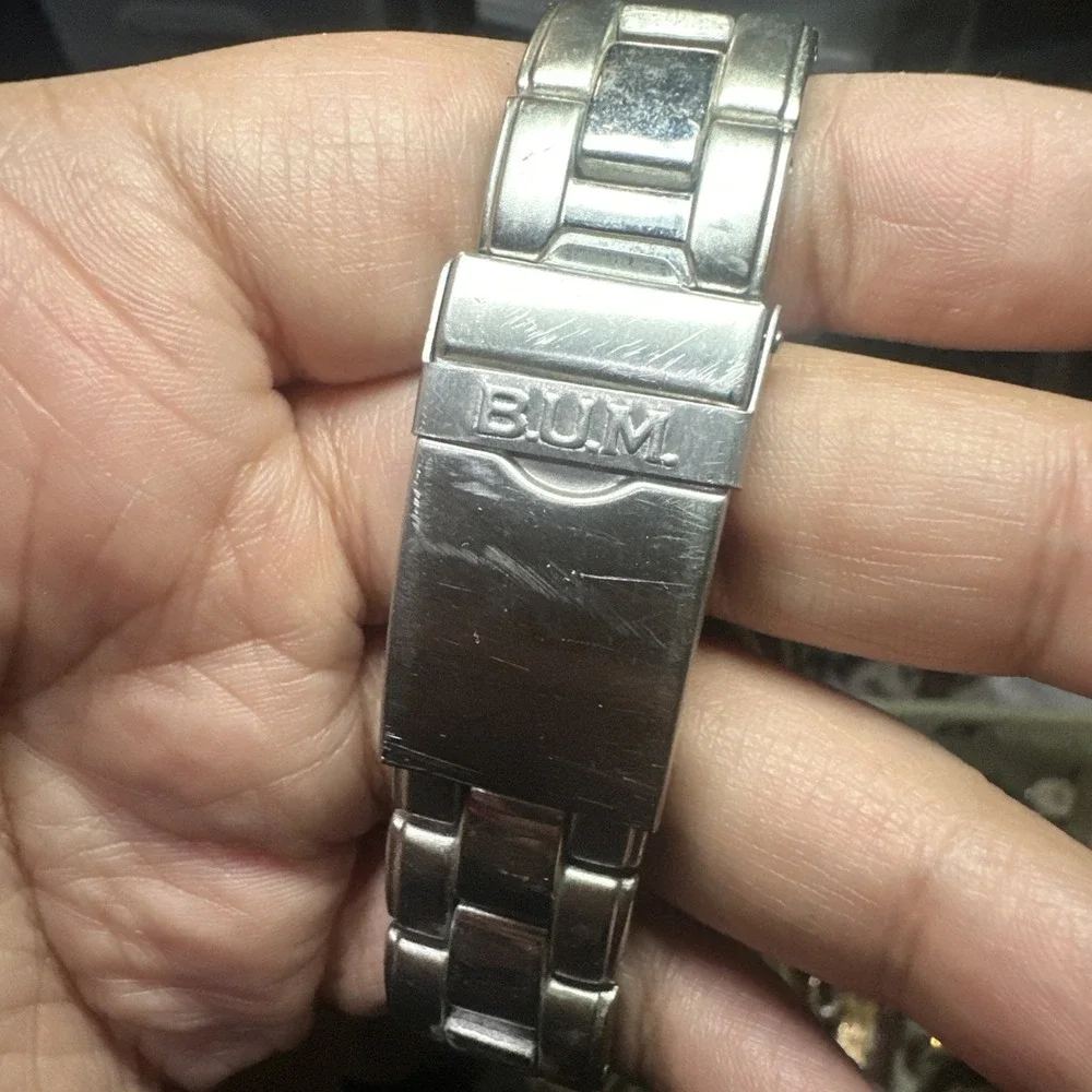 Working B.U.M Equipment Purple Dial Silver Tone Mens Watch Lume‎ 39mm Fit 7.5in